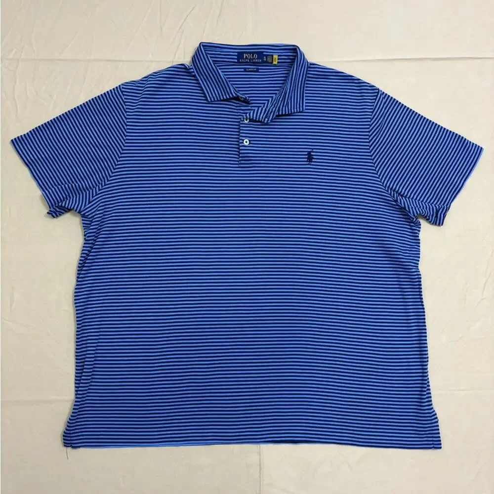 Polo Ralph Lauren Men’s Navy and Blue Striped Short Sleeve Polo Shirt Size XL